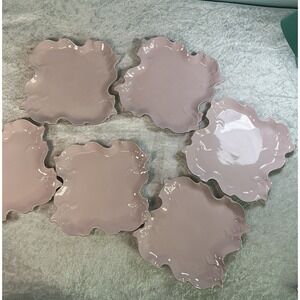 VTG Rare 6 Rosa Porzellan H & C Czech Porcelain Scalloped Pink Gold 8' Plate